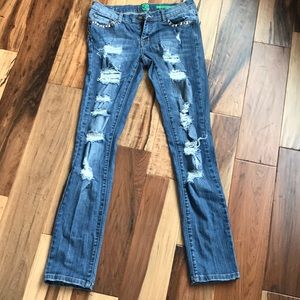 Cute distressed flying monkey jeans